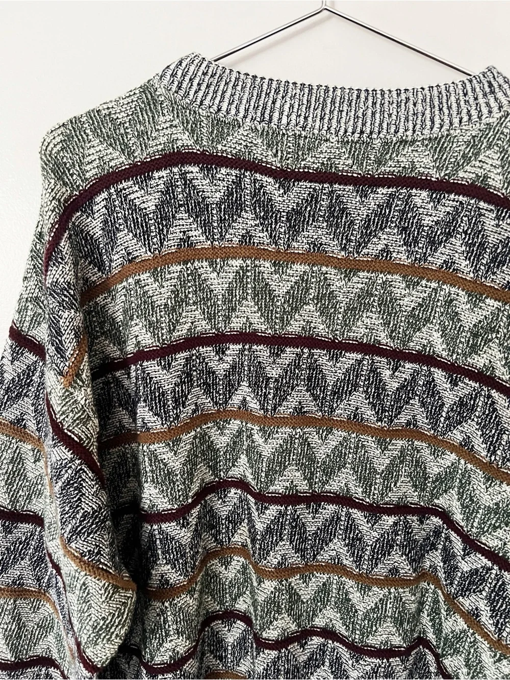 Vintage 80s 90s Mens Jantzen Grandpa Sweater Cotton Retro USA Grey Green Blue
